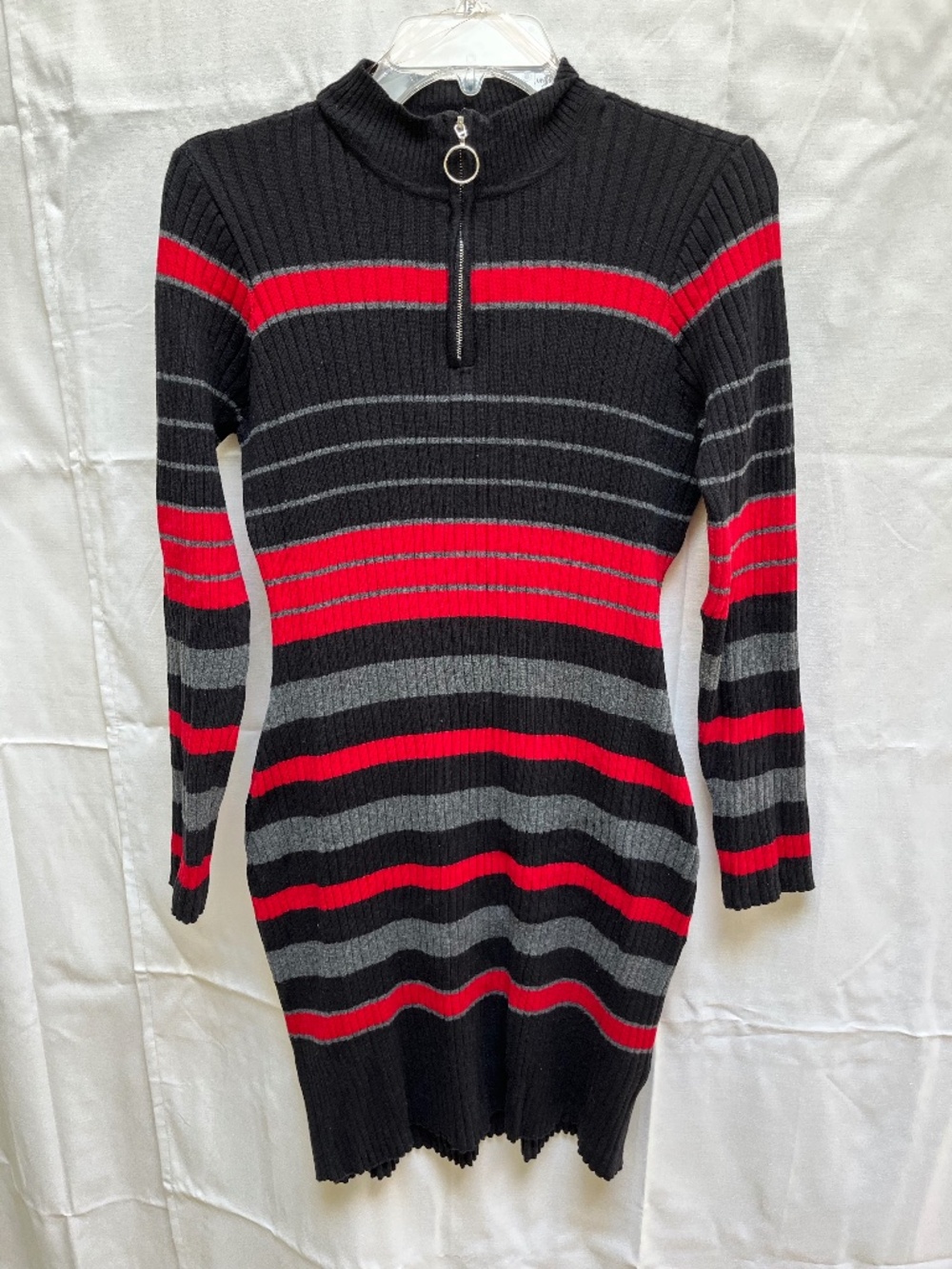 Black & Red Ribbed Pencil Sweater Dress